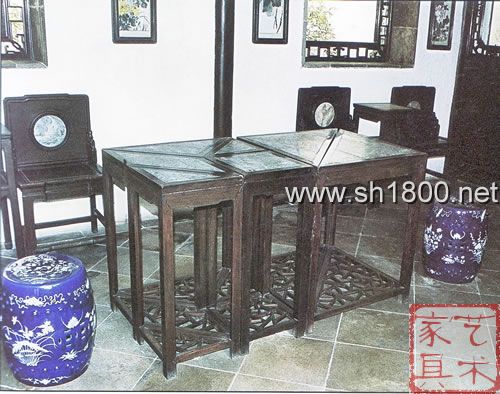 清代红木云石面七巧桌（苏州留园）
